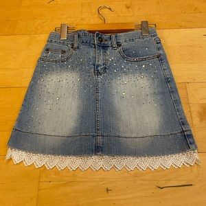 Relexe Denim Skirt with Jewels and Lace lining the bottom
